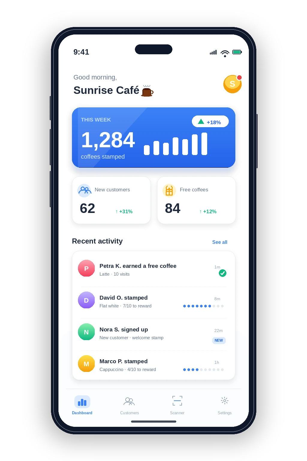 Carthy loyalty card app on phone for café