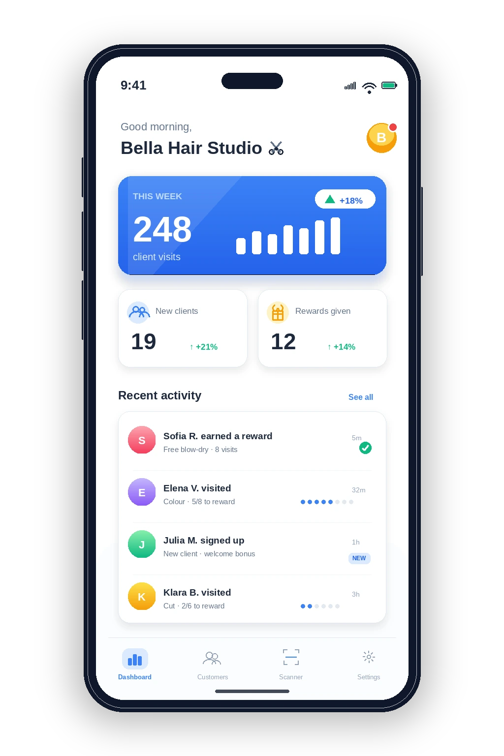 Carthy loyalty card app on phone for hair salon
